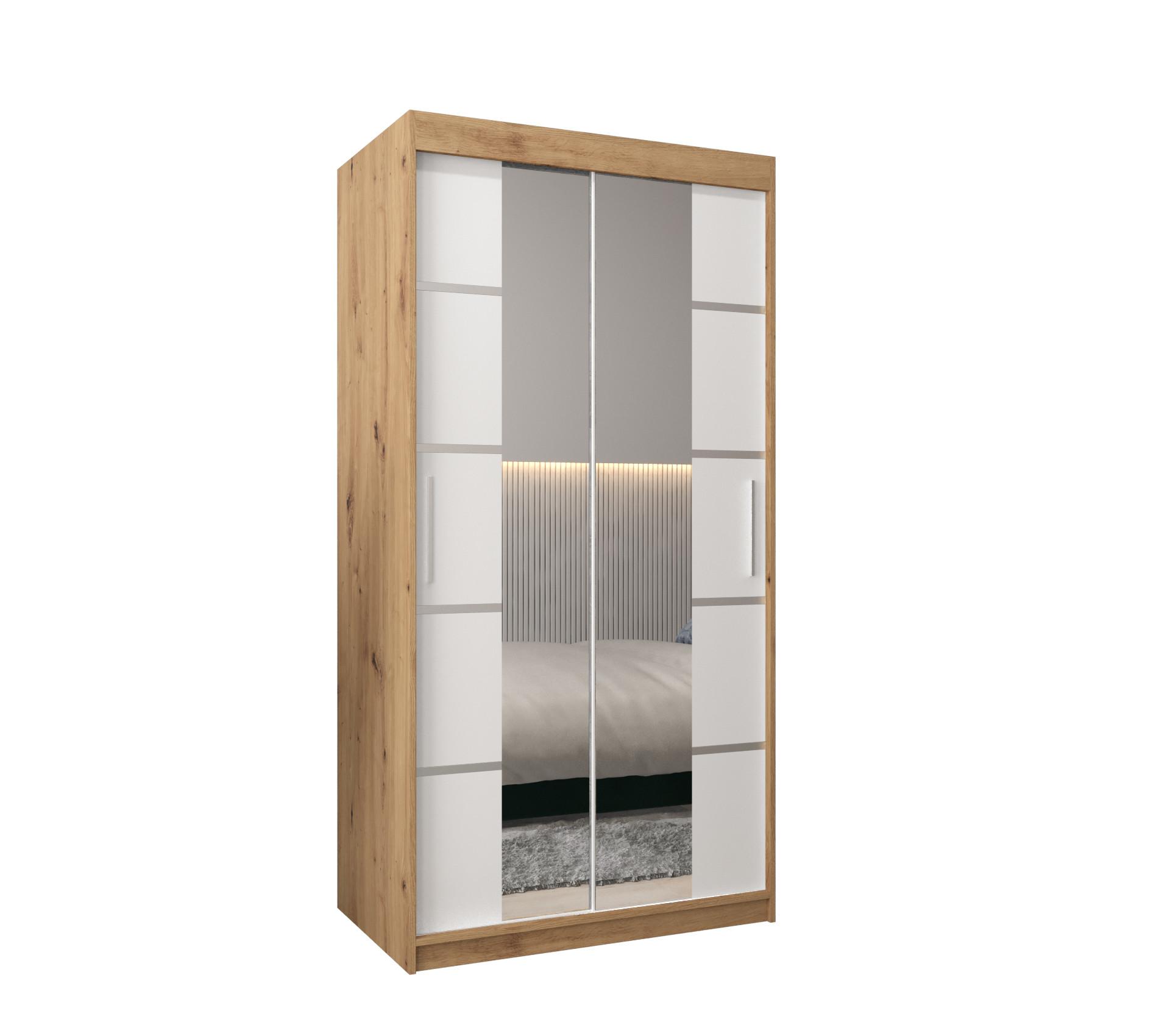 SCHWEBETÜRENSCHRANK 200/100/62 2-türig - Silberfarben/Weiß, Holz/Kunststoff (100/200/62cm) - MÖBEL KRYSPOL