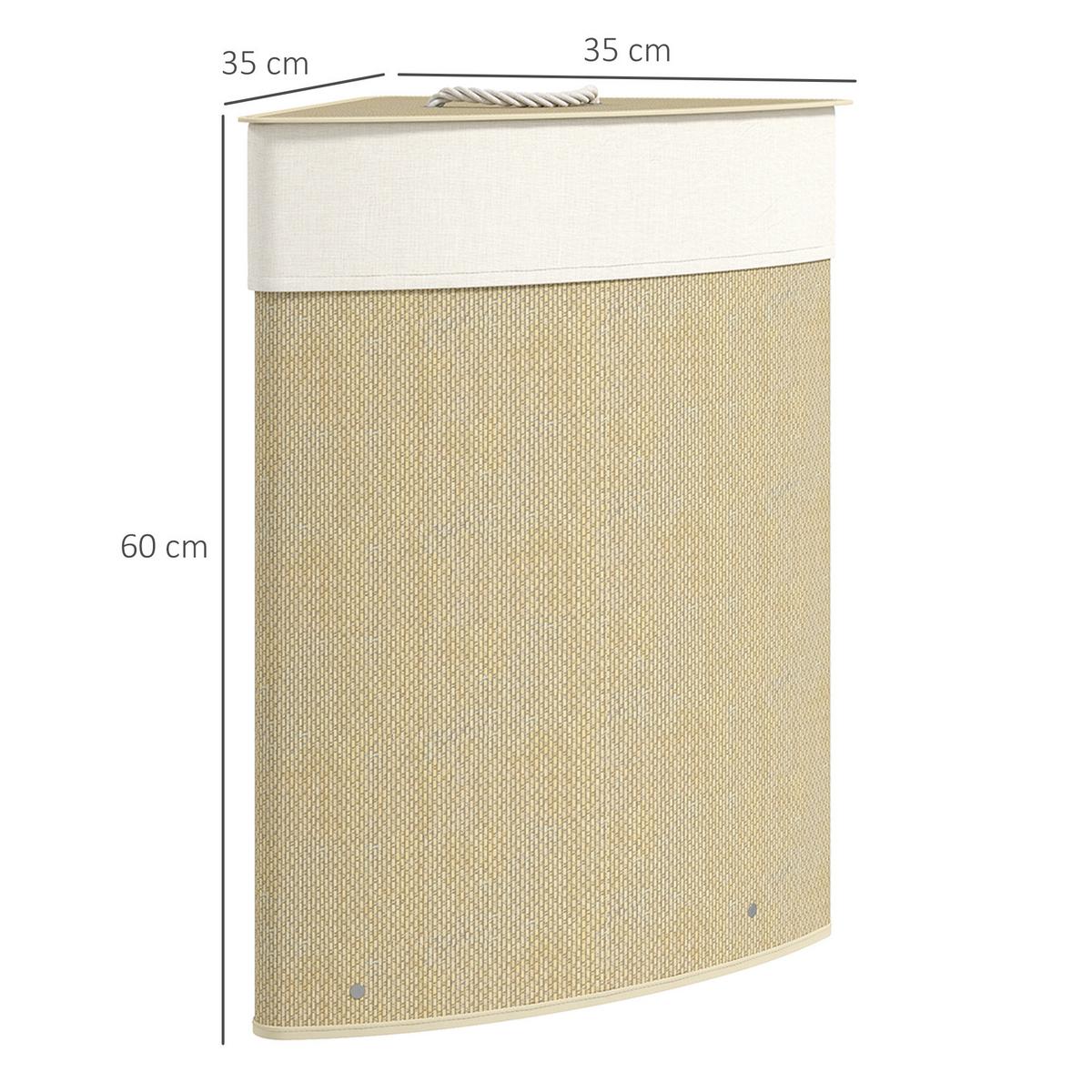 WÄSCHEKORB Bambus Cremeweiß - Creme, Holz/Textil (35/60/35cm) - HOMCOM