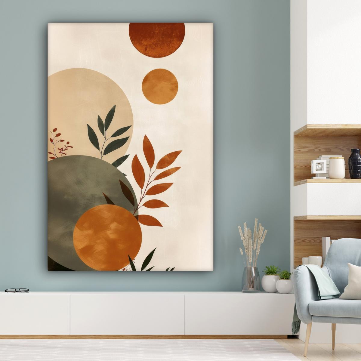 LEINWANDBILD Formen - Rund - Blätter - Beige Deko Groß 90x140 cm - Rostfarben, Textil (90/140cm) - MuchoWow