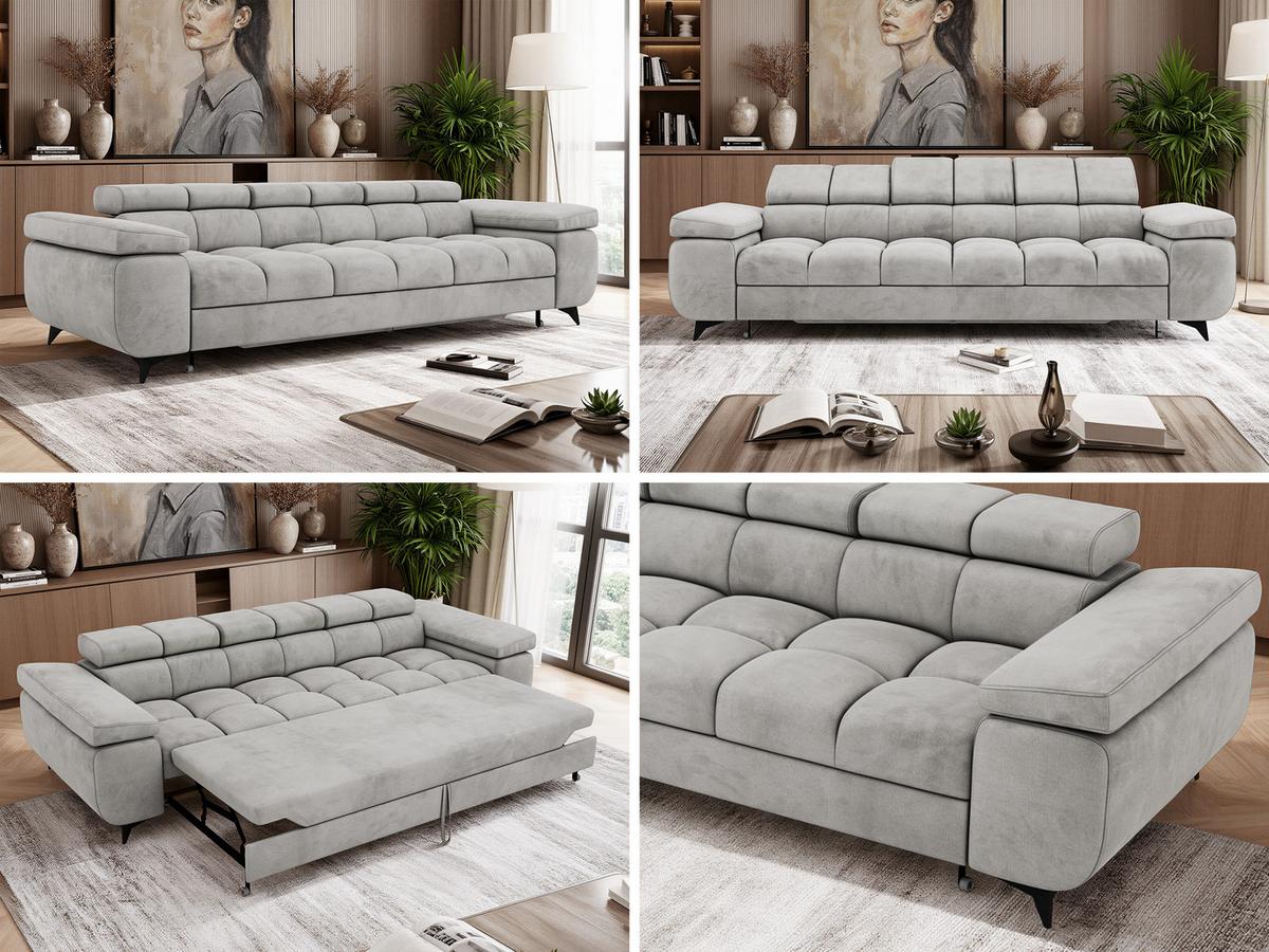 3-SITZER SOFA NIDELLO - Hellgrau Velvet - Hellgrau/Schwarz, Textil/Metall (260/70/97cm) - MKS
