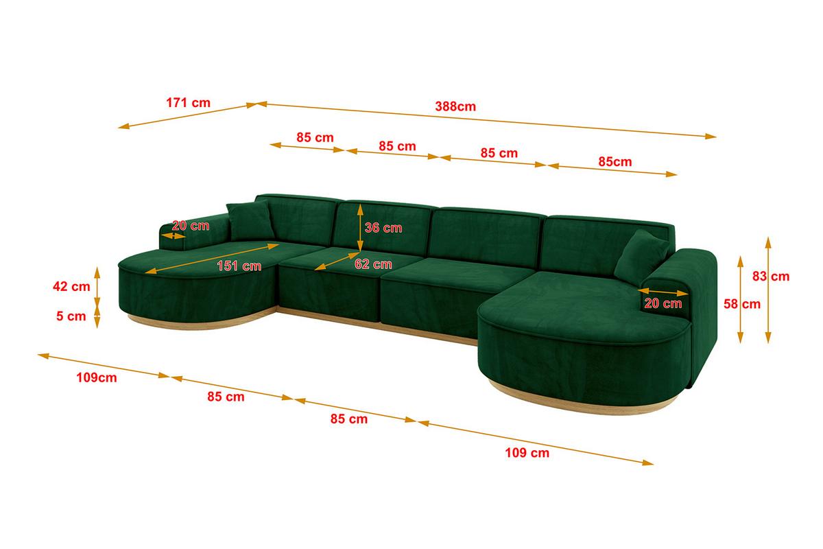 WOHNLANDSCHAFT MARI-U2-v2 - 388x171x83 cm Dunkelgrün Velours - Dunkelgrün, Holzwerkstoff/Textil (388/83/171cm) - ALTDECOR
