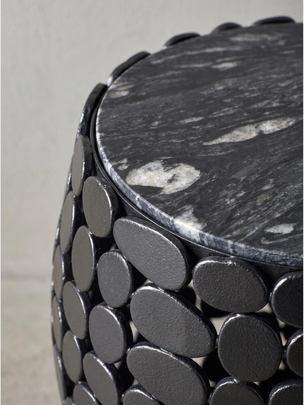 BEISTELLTISCH DIEMEL, Marmor, handgefertigt, Schwarz, Ø 40 x 46 cm - Schwarz, Stein/Metall (40/40/46cm) - KADIMA DESIGN