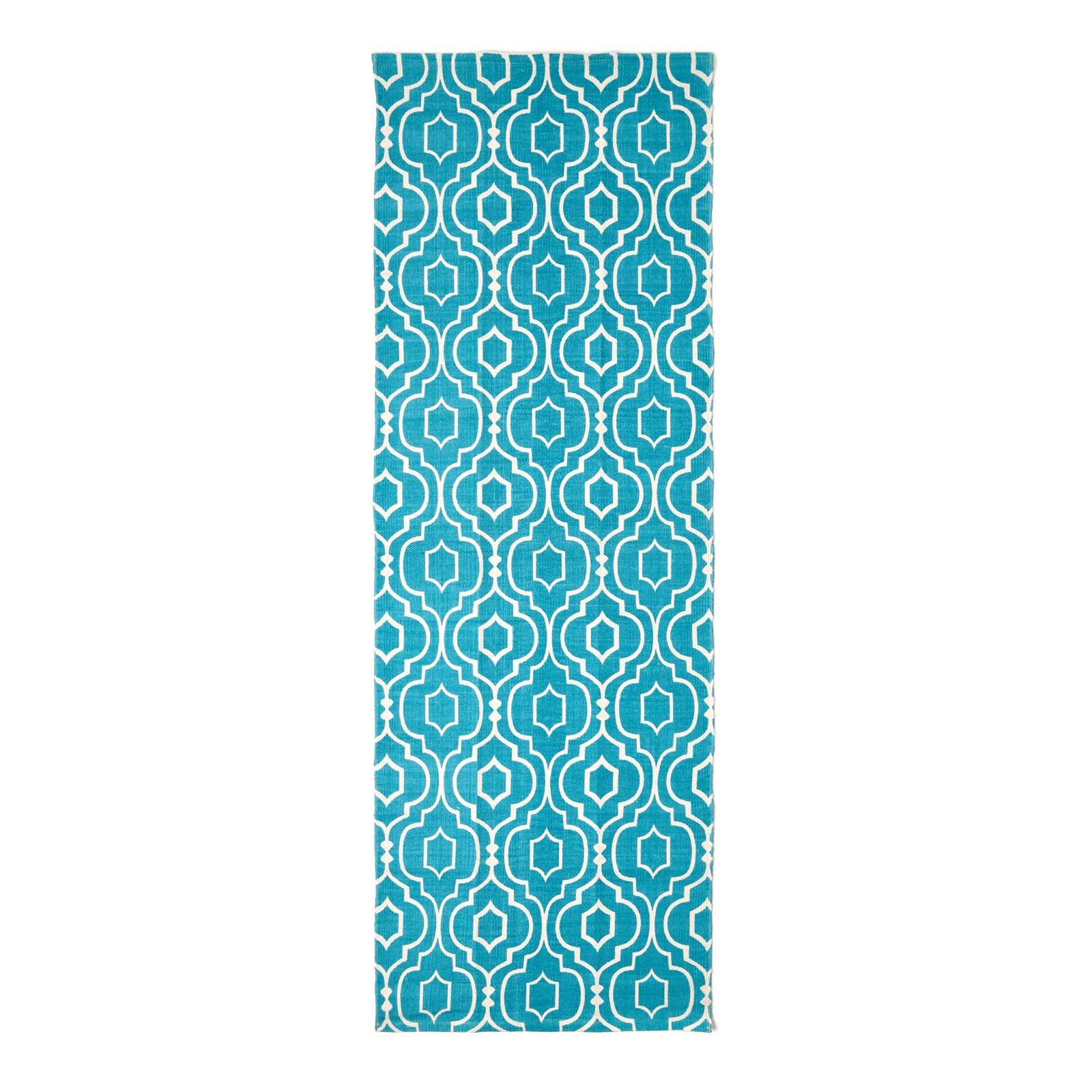 BAUMWOLLTEPPICH-LÄUFER Riga geometrisch 66/200 cm - Blau, Textil (66/200cm) - Homescapes