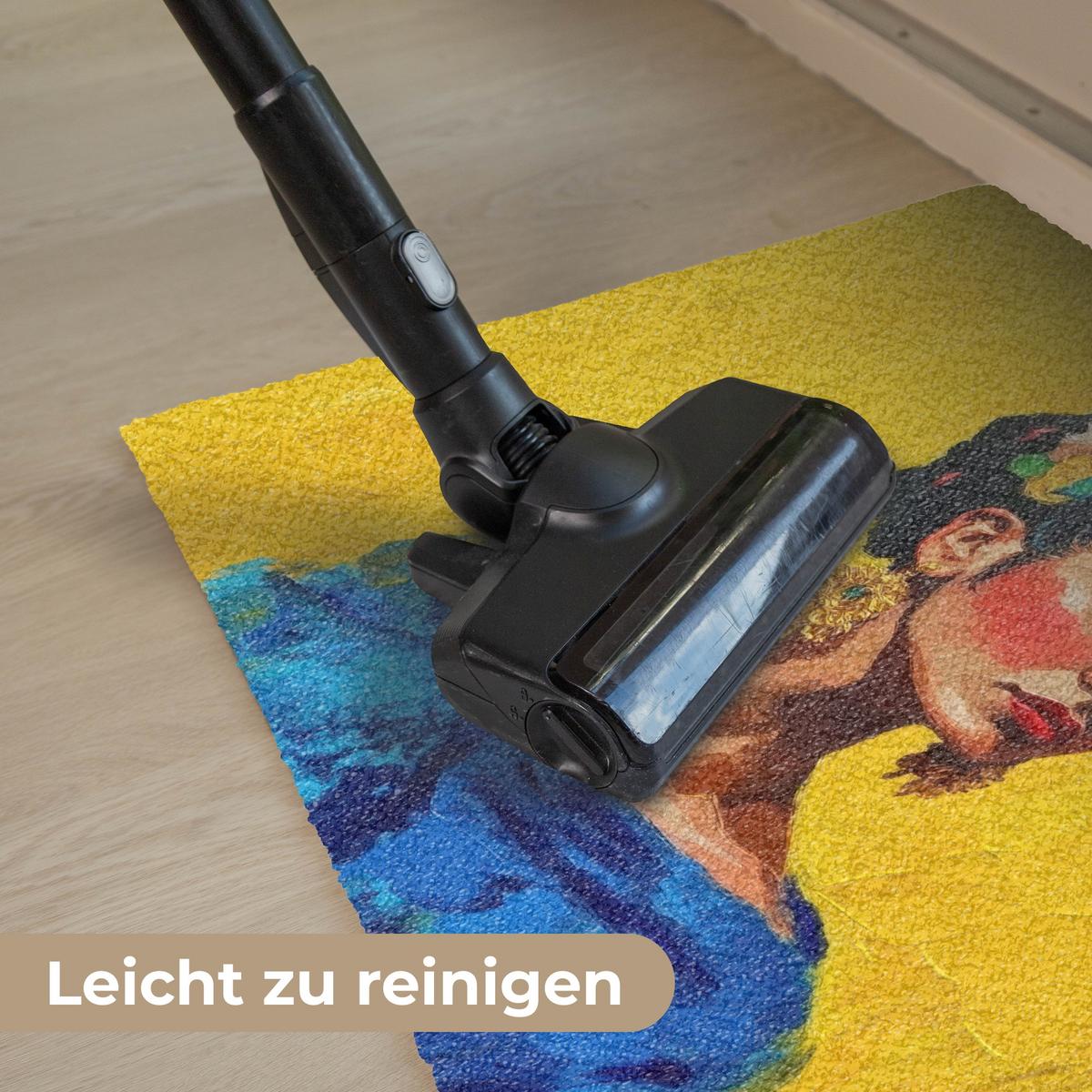 FUSSMATTE Frida Kahlo - Frau - Gelb - Blau - Blumen Schmutzfangmatte 60x40 cm - Gelb, Kunststoff (60/0.4cm) - MuchoWow