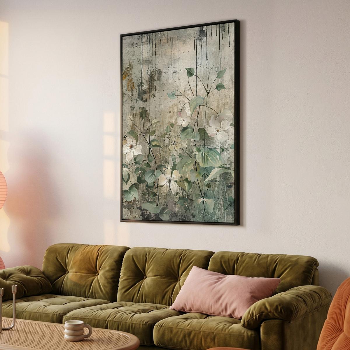 LEINWAND Bilder mit Rahmen - Blumen - Blätter - Abstrakt - Modern - 100x150 - Grau, Textil (100/150cm) - MuchoWow
