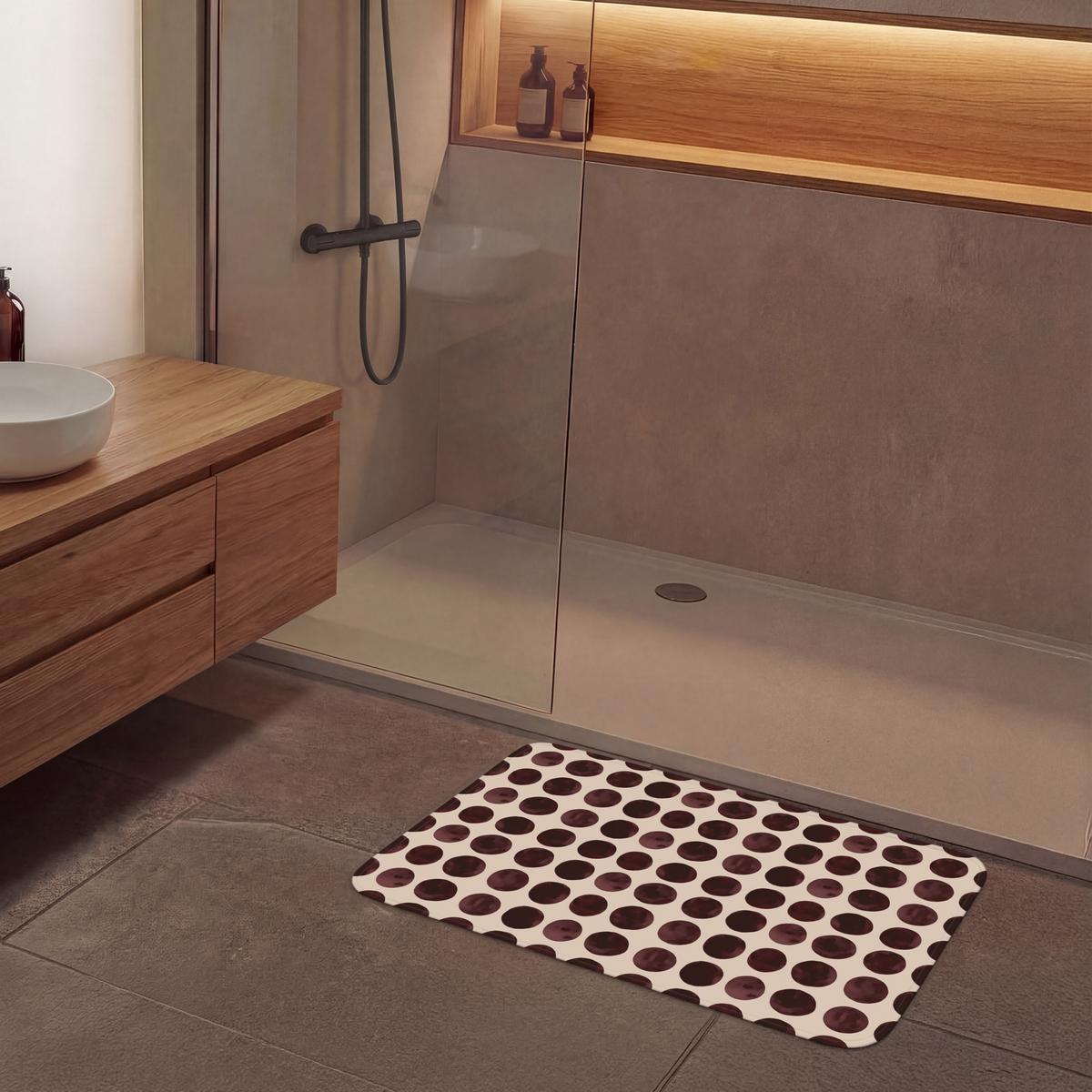 BADEMATTE Polka dots - Muster - Braun 90x60 cm - Bordeaux, Textil (90/60cm) - OnlyWow