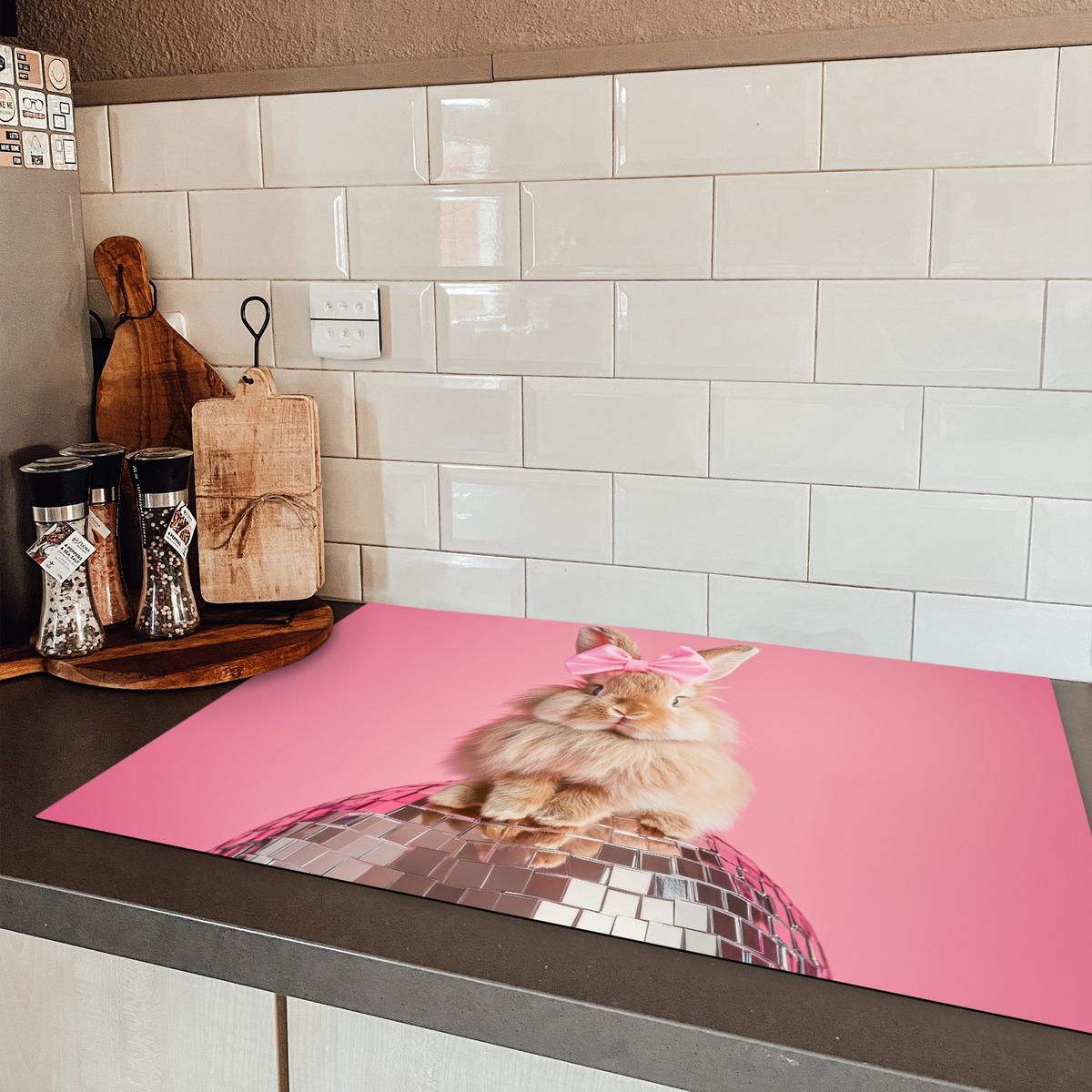 HERDABDECKPLATTE Schleife - Discoball - Kaninchen Induktionsmatte 81x52 cm - Pink, Kunststoff (81/52/0.2cm) - MuchoWow
