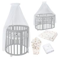 BABYBETT GREY OVAL 7in1 mit Matratze und Himmelset - Weiß/Braun, Holz/Textil (73/125cm) - waldin