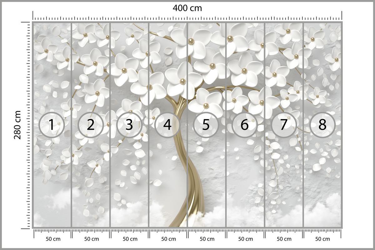 FOTOTAPETE für Schlafzimmer Perlmutt Blumen Abstract Baum 400x280 - Gelb/Goldfarben, Papier (400/280cm) - Muralo