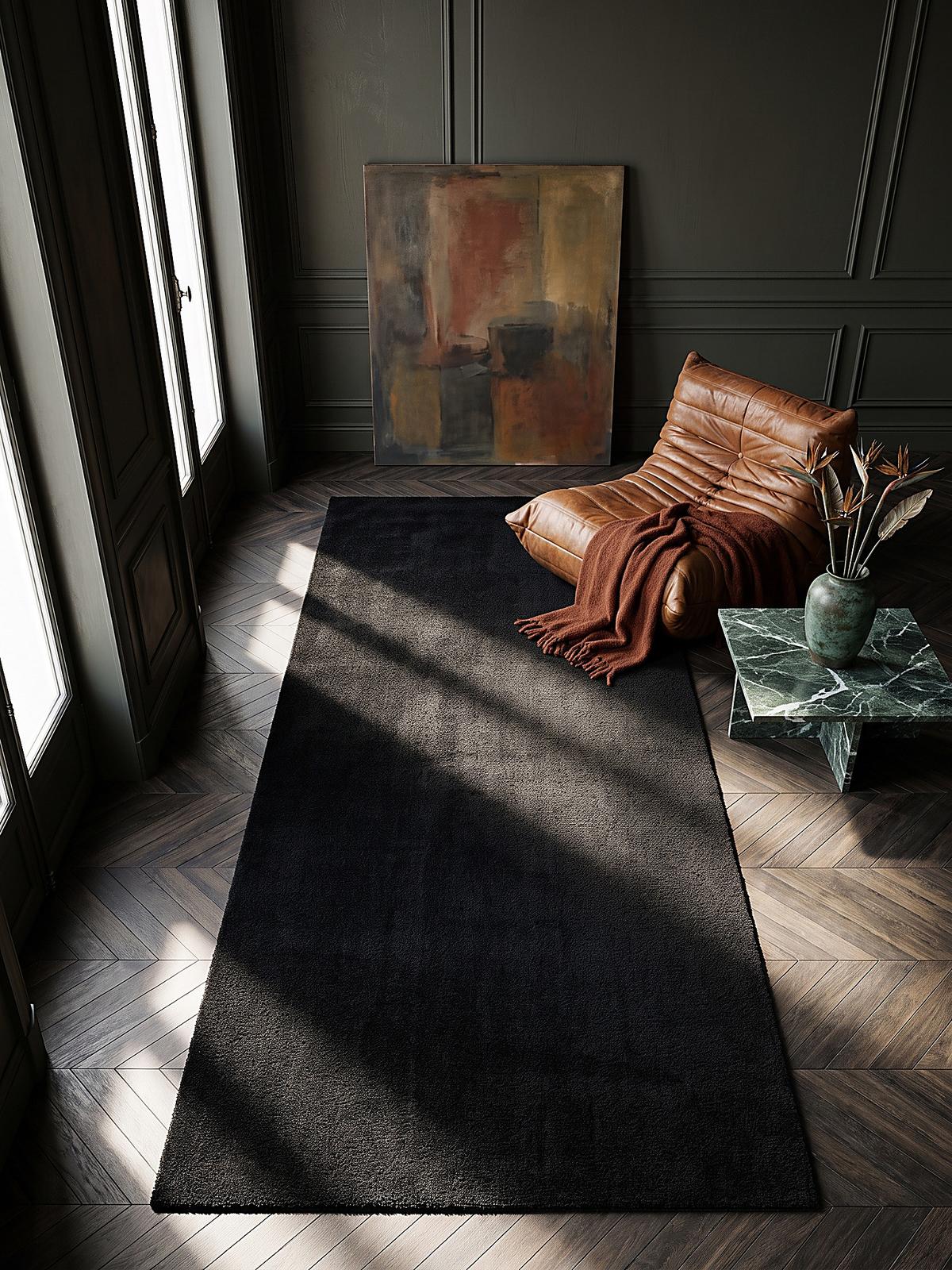 TEPPICHLÄUFER Antirutsch Uni ALDAN Polyester Schwarz 80 x 300 cm - Schwarz, Textil (80/300cm) - KADIMA DESIGN