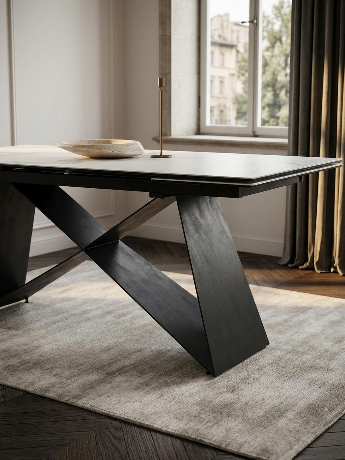 ESSTISCH Ausziehbar Keramik Glas Marmoroptik Rechteckig Groß, Weiß 180x95x78 cm - Schwarz/Weiß, Keramik/Metall (95/180/78cm) - KADIMA DESIGN
