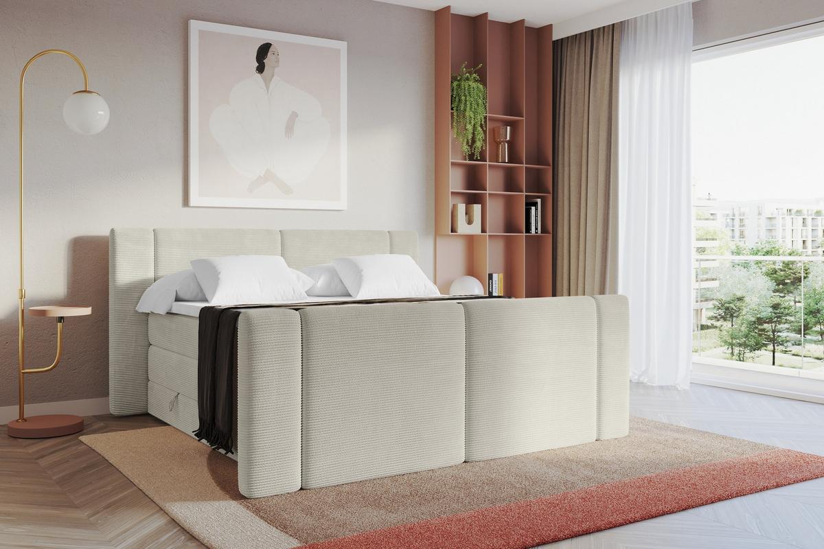 BOXSPRINGBETT mit Matratze H3/H4 - EVON KING Zanozek - 180x200 cm Creme - Creme, Holzwerkstoff (180/200cm) - ALTDECOR