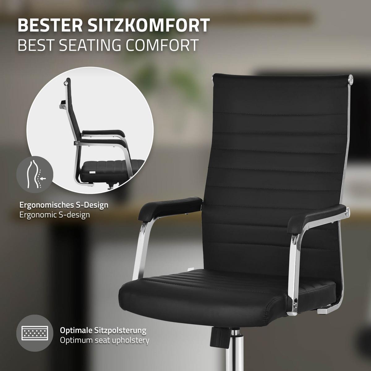BÜROSTUHL Schwarz aus Kunstleder mit Stahlgestell - Silberfarben/Schwarz, Metall (62/117/62cm) - ML-DESIGN