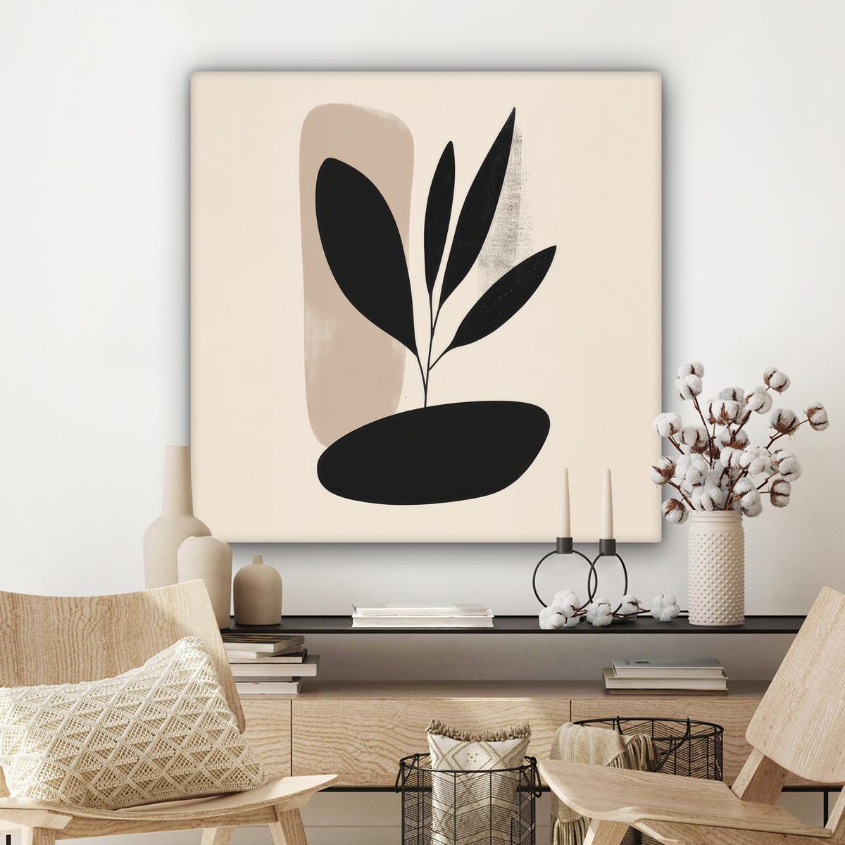 LEINWANDBILD Pflanze - Beige - Japanisch Deko Groß 90x90 cm - Schwarz, Textil (90/90cm) - MuchoWow