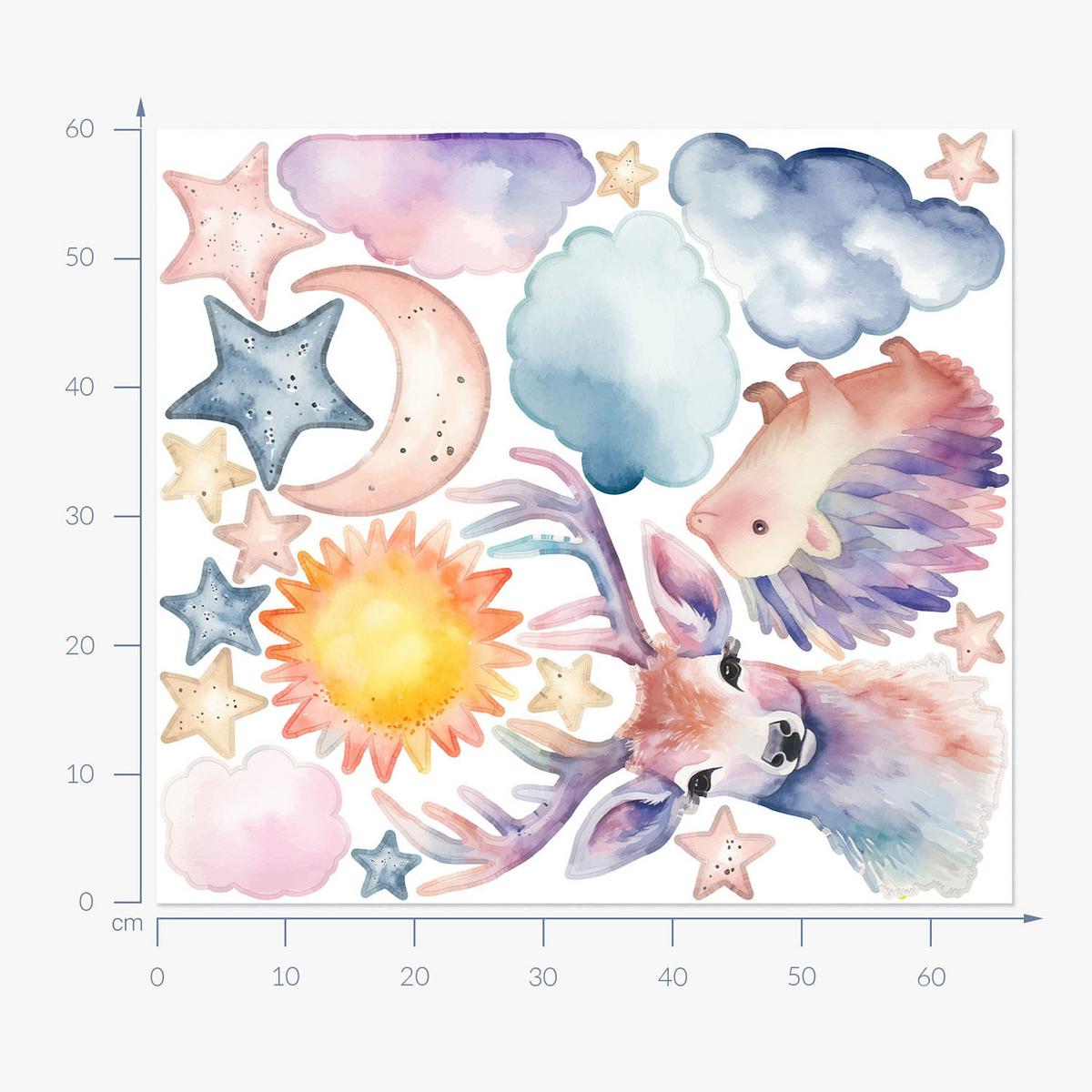 WANDAUFKLEBER 60x66cm - Pastellfarbene Natur - Multicolor, Kunststoff (60/66/0.1cm) - Wallfluent