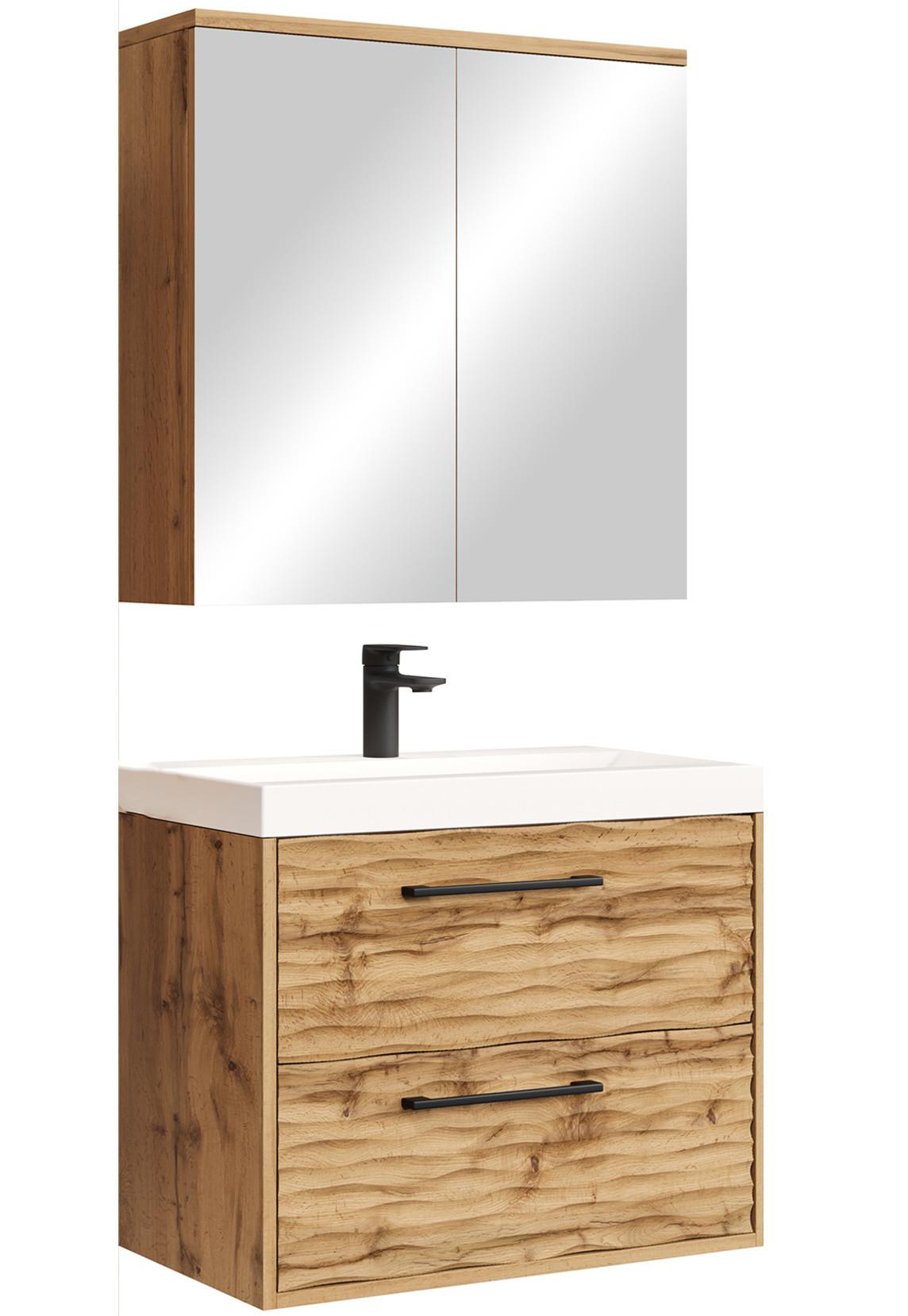 BADMÖBEL-SET Etna 3 Teile Eiche - 60 x 35 x 51 cm - Eichefarben, Holz (60/53/35cm) - Badplaats