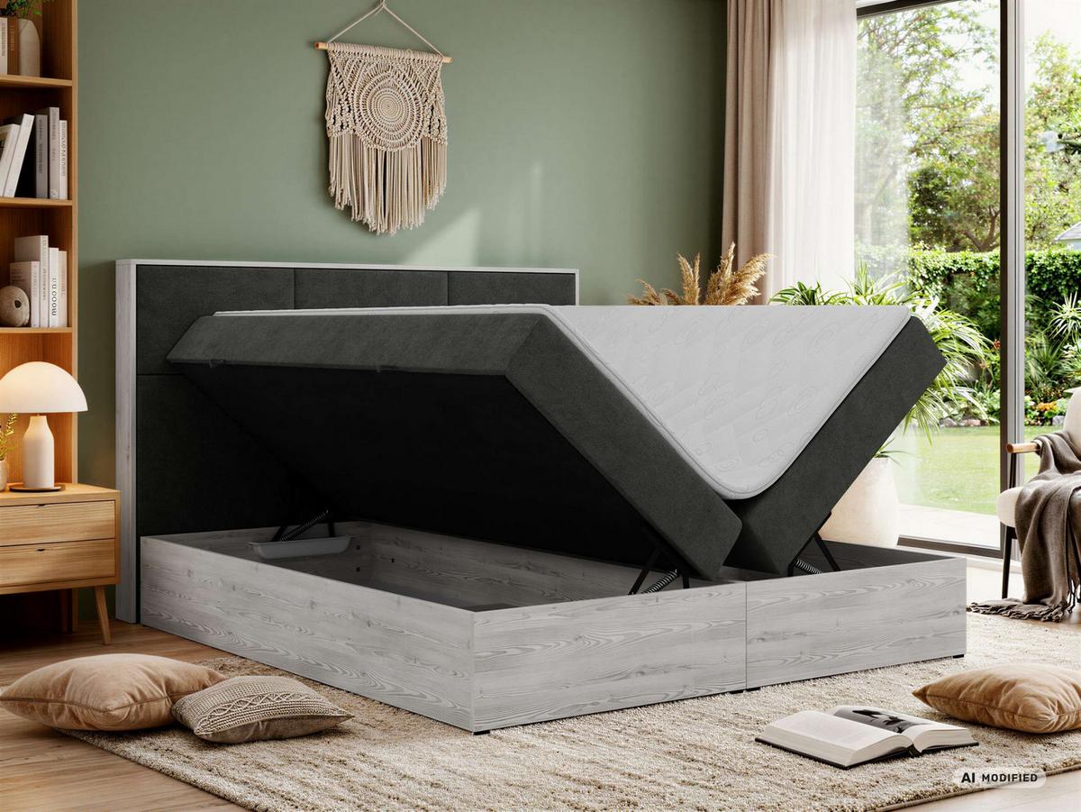 BOXBETT DELNOR 180/200 - Dunkelgrau Stukture - Topper Visco - H3 - Dunkelgrau/Schwarz, Kunststoff/Textil (180/200cm) - MKS