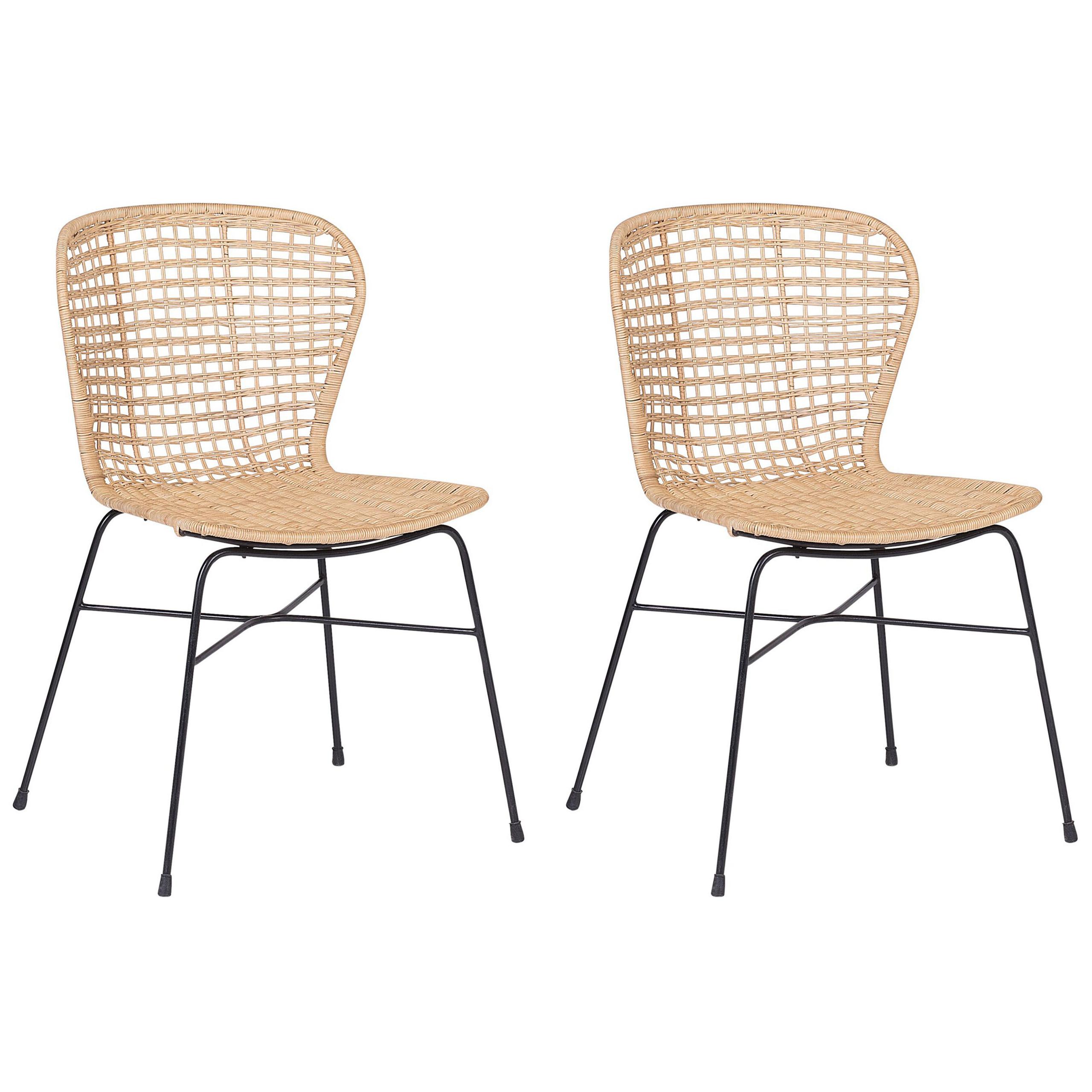 RATTANSTUHL 2er-Set Rattan Beige Elfros - Beige, Naturmaterialien/Metall (56/83/49cm) - Beliani