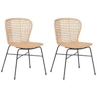 RATTANSTUHL 2er-Set Rattan Beige Elfros - Beige, Naturmaterialien/Metall (56/83/49cm) - Beliani