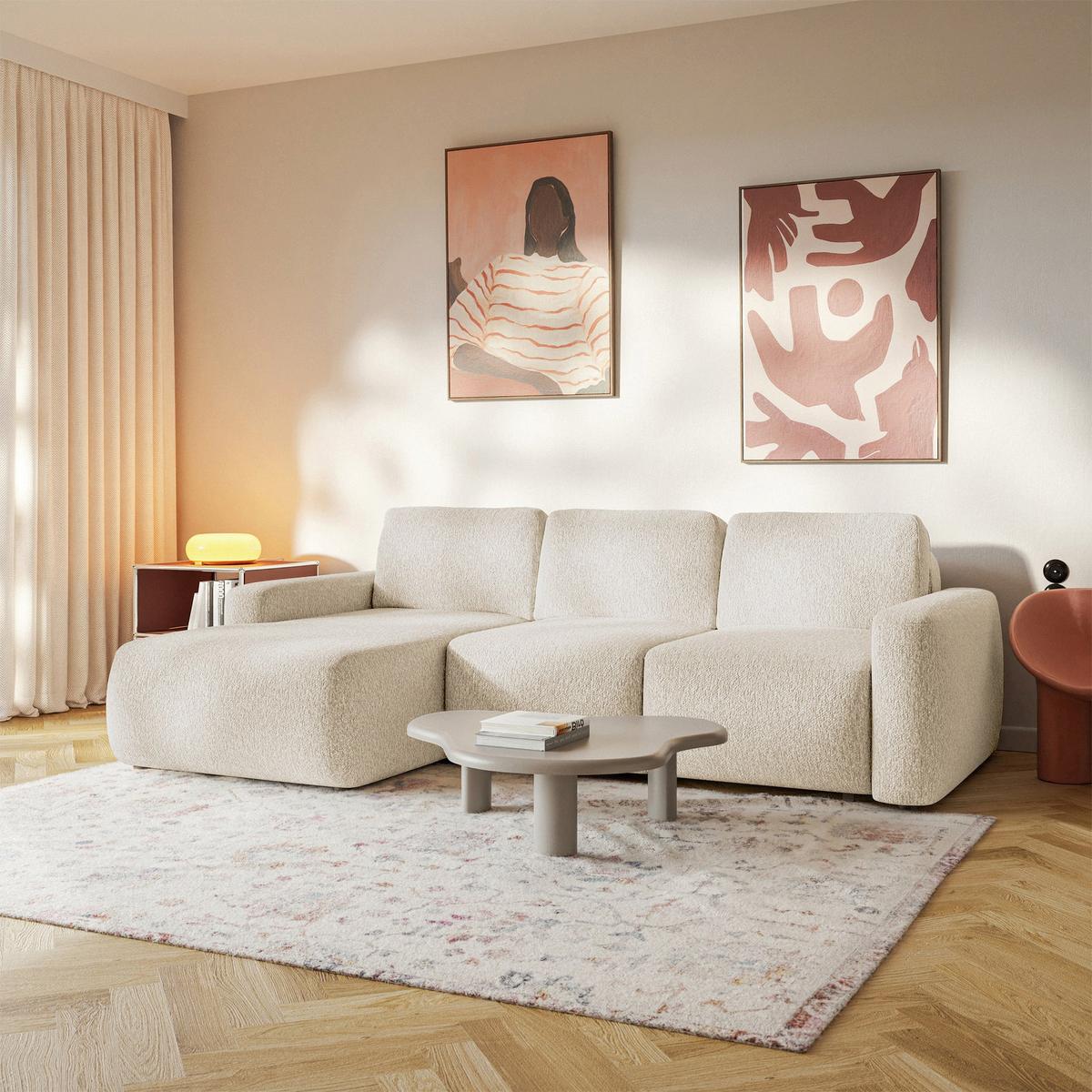 ECKSOFA Carnos Mini Hellbeige Chenille - Ecru/Schwarz, Kunststoff/Textil (238/164cm) - Selsey