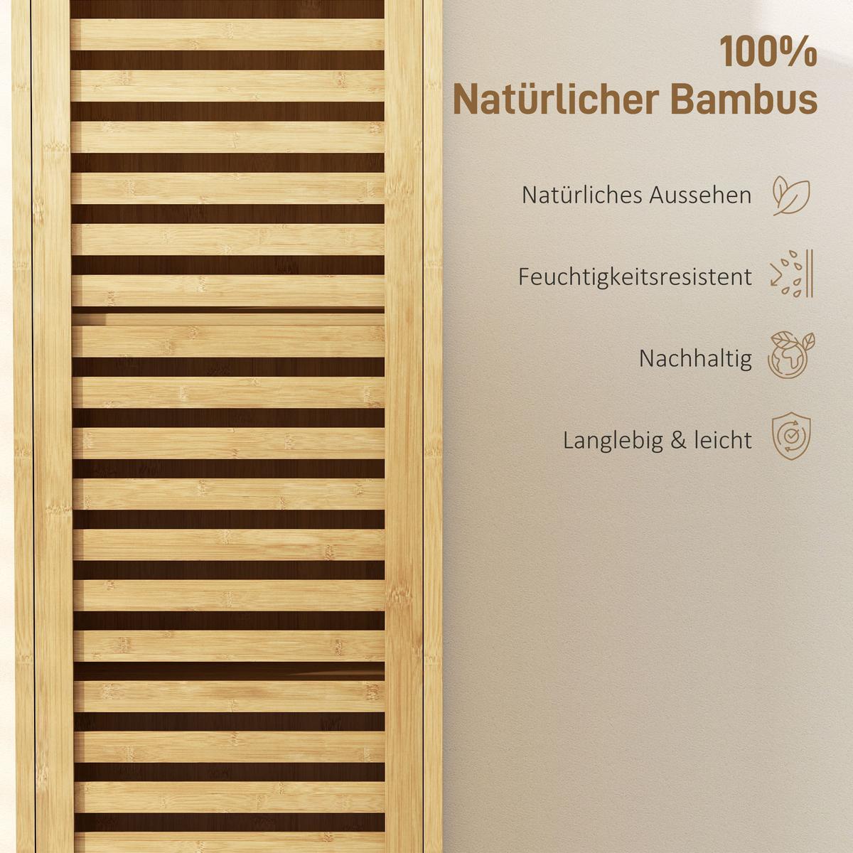 BADEZIMMERSCHRANK schmal, Hochschrank Toilettenschrank mit 3 offenen Regalen - Naturfarben, Naturmaterialien/Bambusholz (30/170/34cm) - HOMCOM