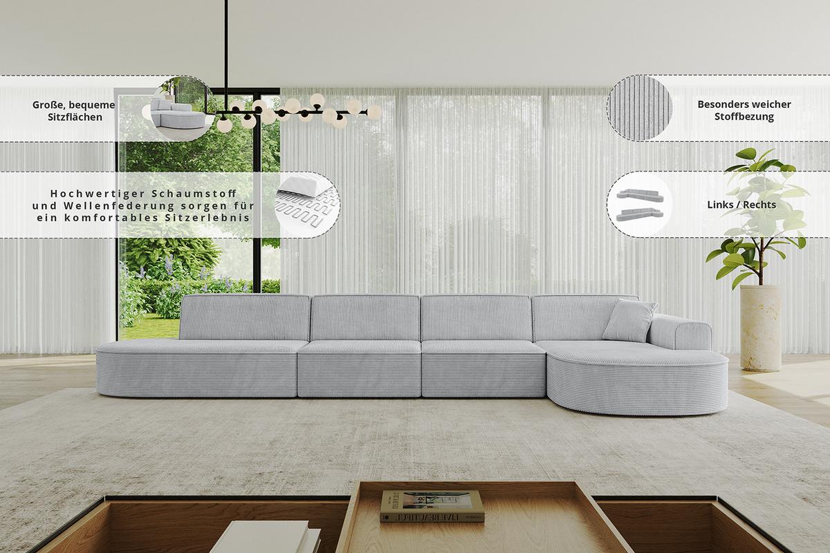 ECKSOFA Ottomane Rechts MARI-L3 - 413x171x79 cm Beige Bouclé - Beige/Schwarz, Holzwerkstoff/Kunststoff (171/413cm) - ALTDECOR