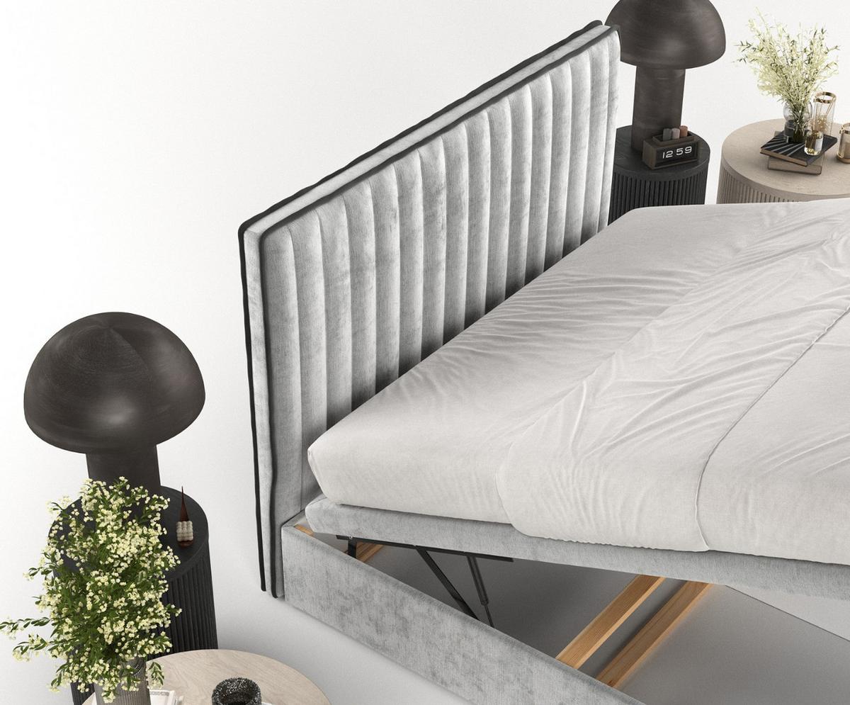 POLSTERBETT Keva mit Stauraum 200/200 cm Hellgrau im Lotta Stoff - Hellgrau/Schwarz, Holz/Holzwerkstoff (200/200cm) - AltaBeds