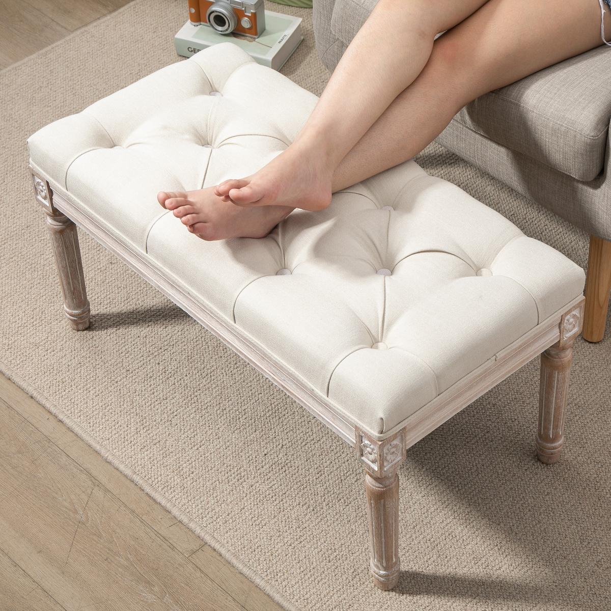 SITZHOCKER, Polsterbank mit Leinenoptik, Cremeweiß - Weiß, Kunststoff (40/43/80cm) - HOMCOM
