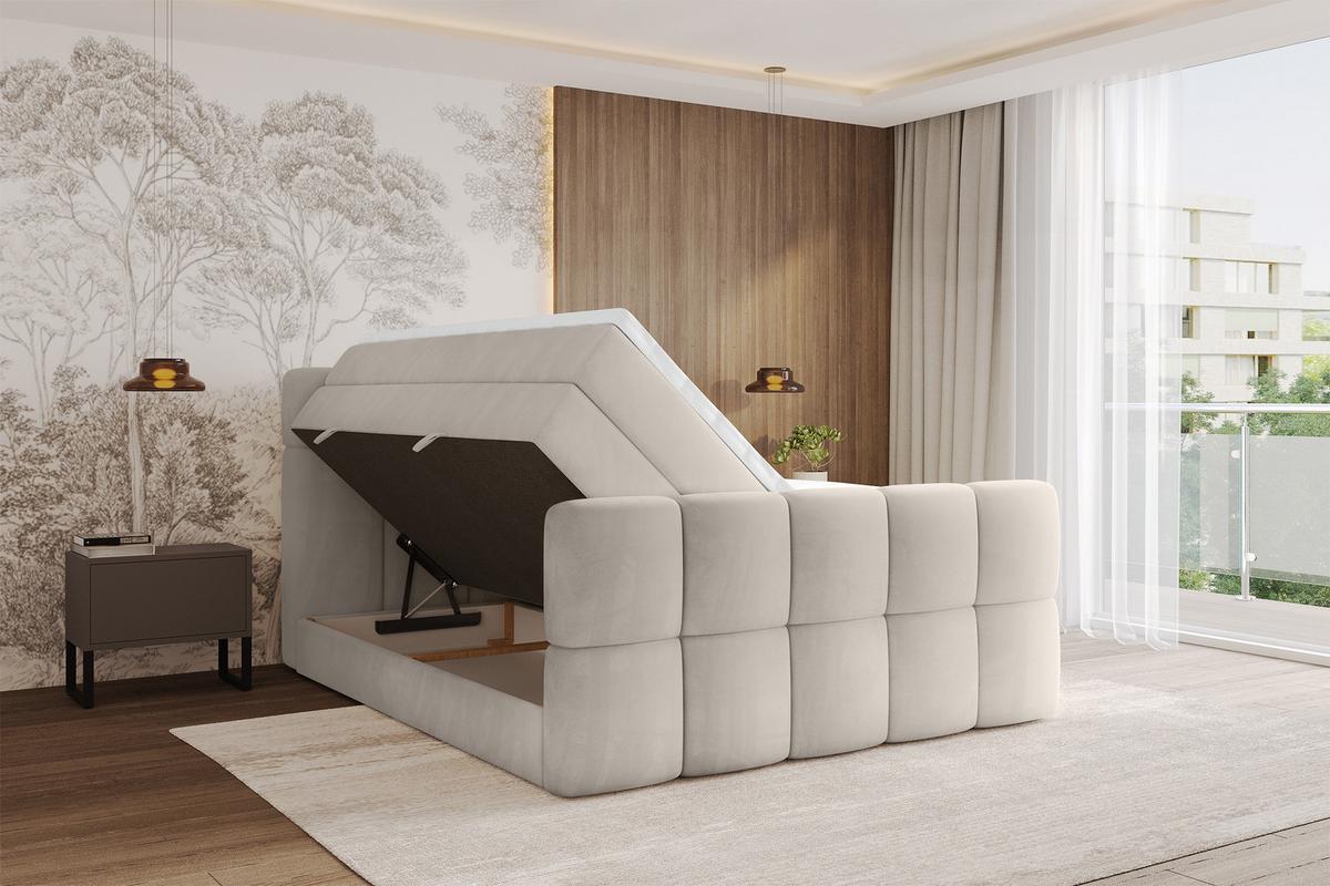 BOXBETT mit Matratze H3/H4 - FAMA-Z KING - 200x200 cm Beige Casablanca - Beige, Holzwerkstoff (200/200cm) - ALTDECOR