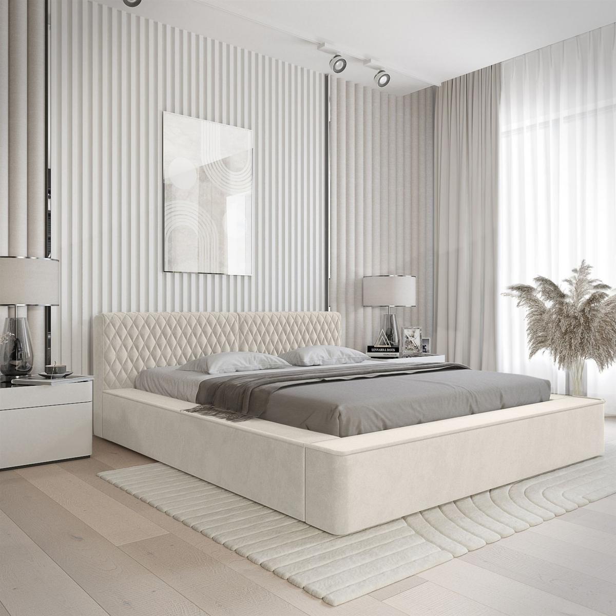 POLSTERBETT Norfolk Stoff Ditra - Creme, Holzwerkstoff/Textil (140/200cm) - Fun Möbel
