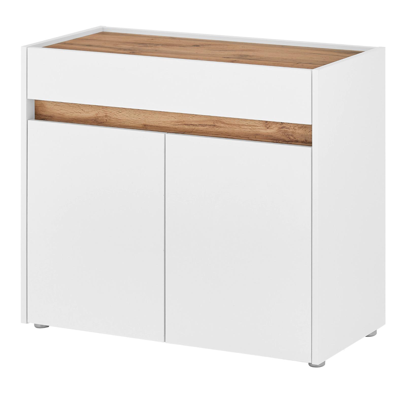 SCHUHSCHRANK weiß, Eiche Wotan 80 x 70 cm, Flurkommode mit Schubladen - Eiche Wotan/Silberfarben, Holzwerkstoff/Kunststoff (80/70/40cm) - Furn.Design