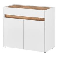 SCHUHSCHRANK weiß, Eiche Wotan 80 x 70 cm, Flurkommode mit Schubladen - Eiche Wotan/Silberfarben, Holzwerkstoff/Kunststoff (80/70/40cm) - Furn.Design