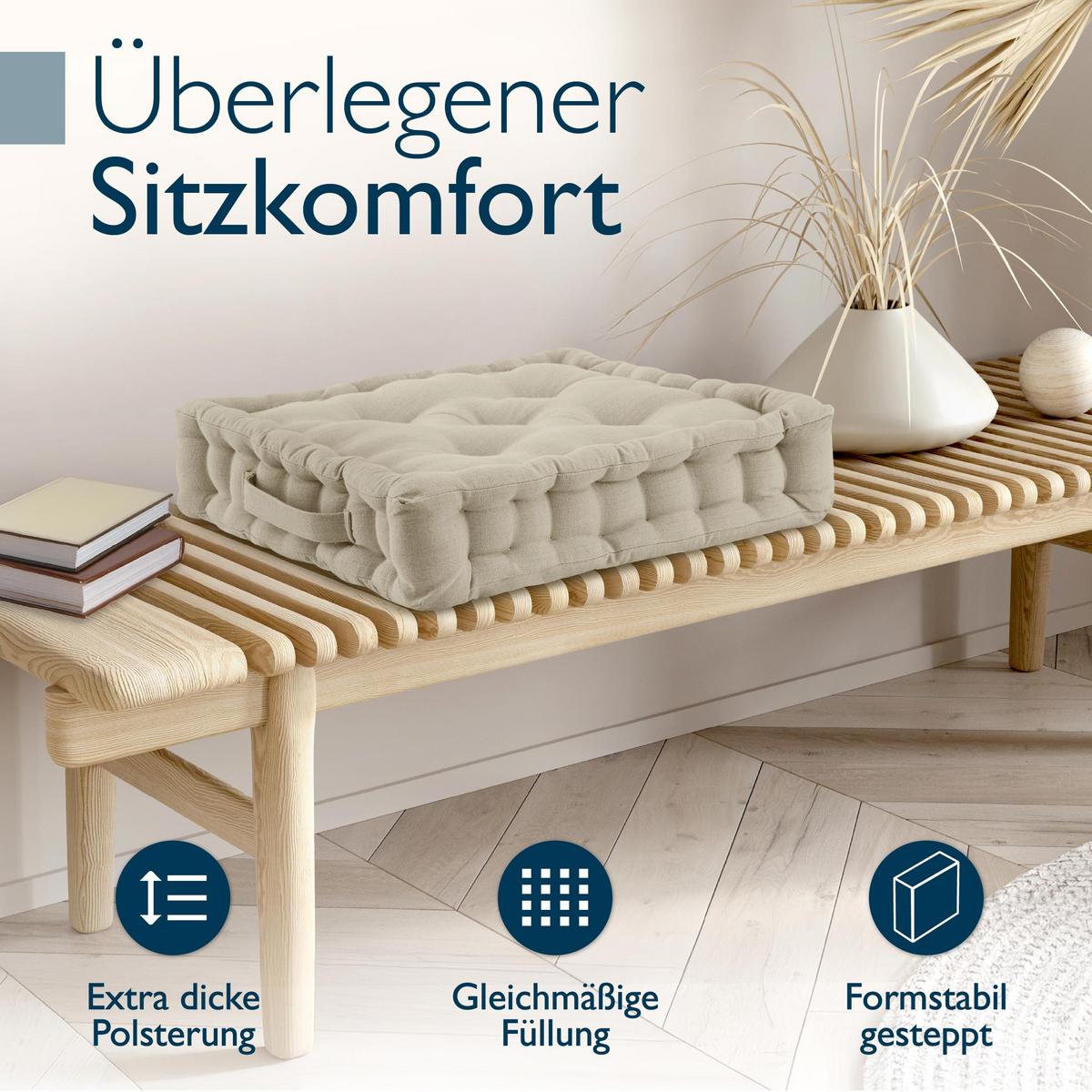 STUHLKISSEN Mila 50/50/10cm Leinen (4tlg) - Naturfarben, Textil (50/50/10cm) - Beautissu 