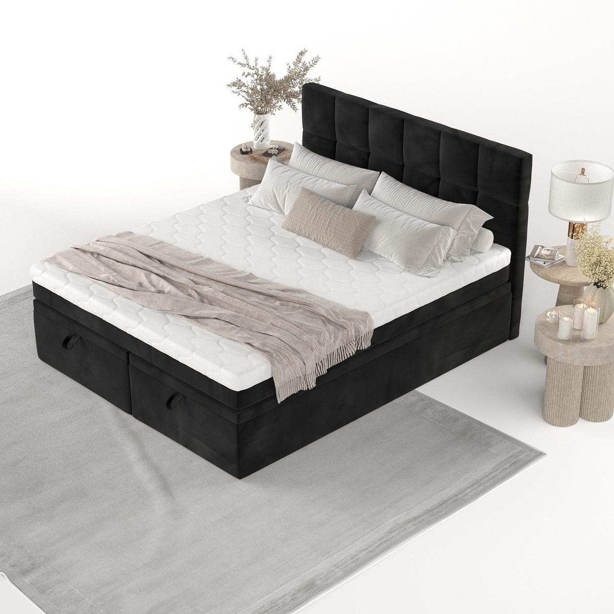 BOXBETT Elano 160/200 cm Schwarz im Kronos Stoff - Schwarz, Holz/Holzwerkstoff (160/200cm) - AltaBeds