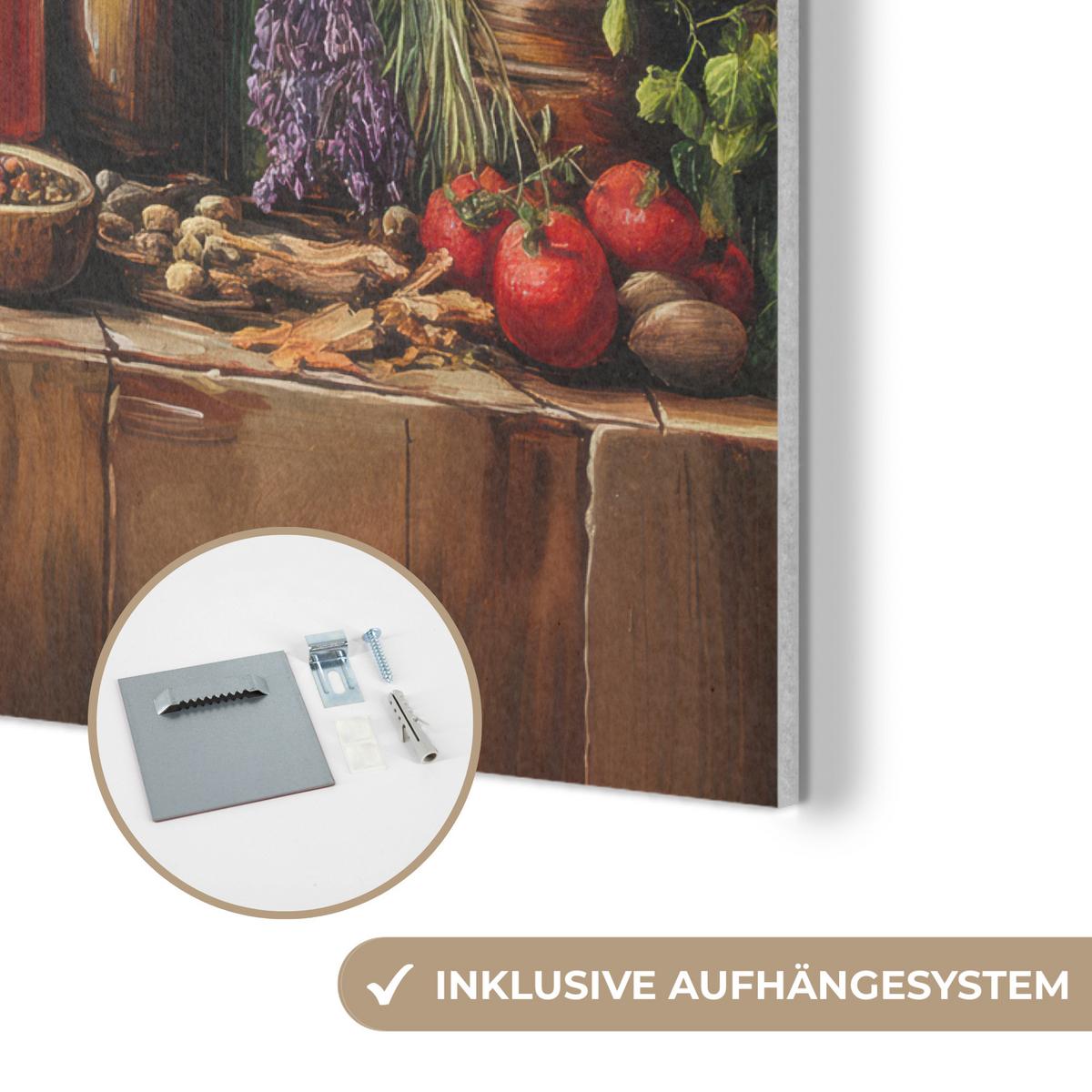 AKUSTIKBILD Stilleben - Kräuter - Gewürze - Früchte - Farbenfroh Kunstdruck Schlafzimmer 50x70 cm - Grün, Kunststoff (50/70/0.9cm) - MuchoWow