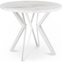 ESSTISCH Austin runder ausziehbarer, Marmor Weiß 100-180/100/76 cm - Ecru/Weiß, Holzwerkstoff/Metall (100/180/76cm) - WFL GROUP