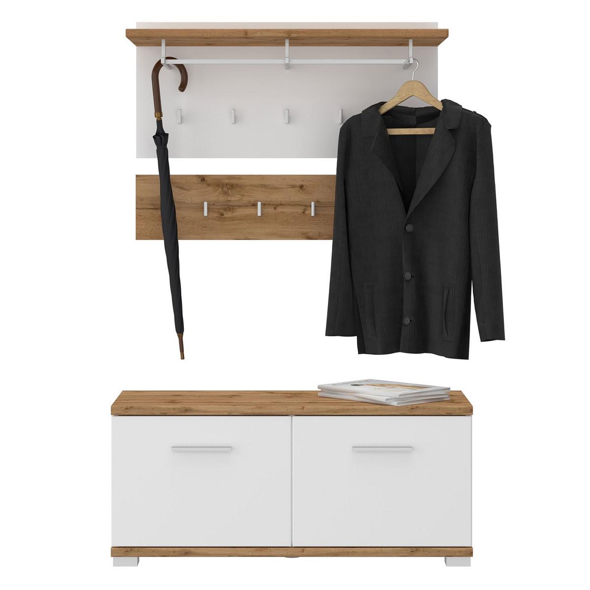 GARDEROBENSET BILBAO Wotan Eiche/weiß - Eiche Wotan/Weiß, Holzwerkstoff (90/60/34cm) - CARO-Möbel