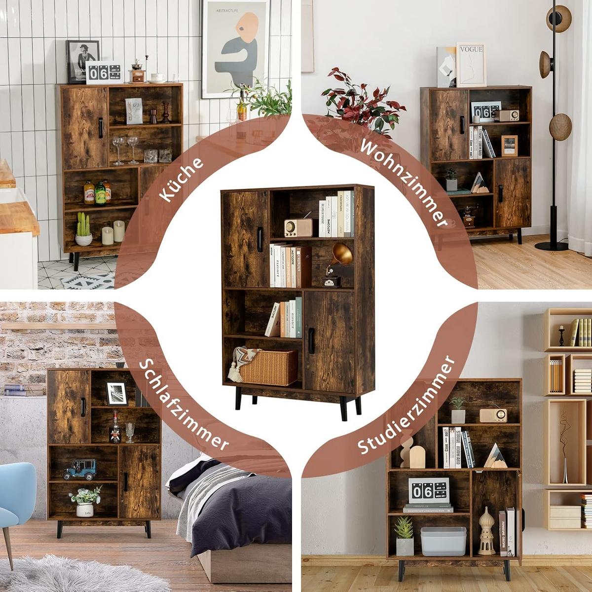 BÜCHERSCHRANK Braun - Braun, Holz (80/120/24cm) - COSTWAY