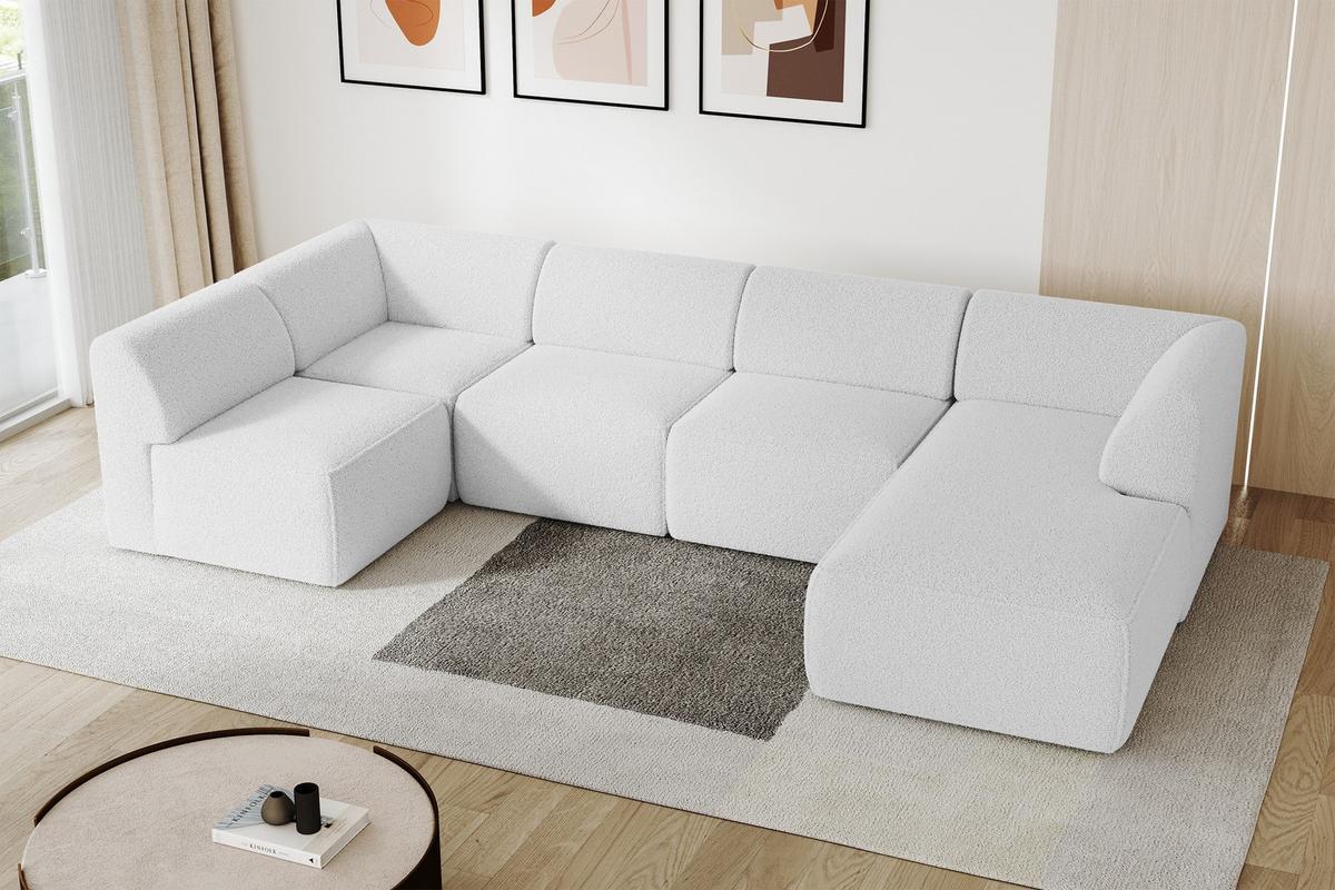 WOHNLANDSCHAFT Ottomane Rechts MOVO-L 345x180x78 cm Weiß Bouclé - Weiß, Holzwerkstoff/Kunststoff (180/78/345cm) - ALTDECOR