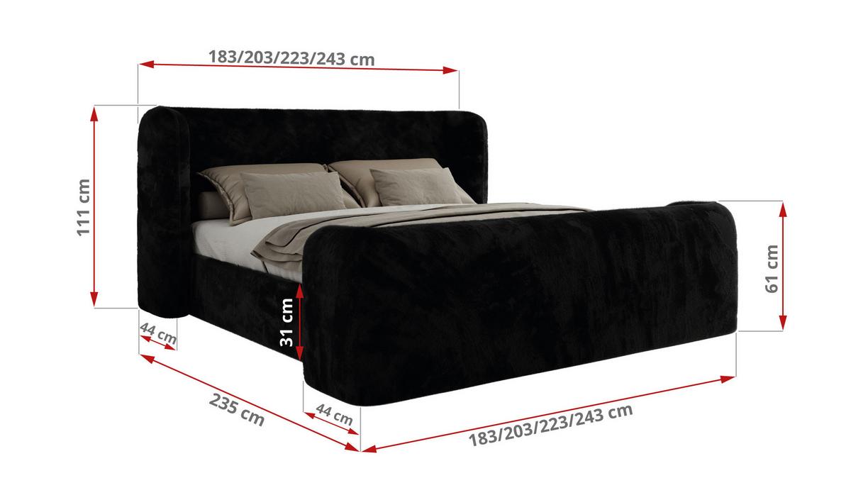 POLSTERBETT EMORA CLASSIC DUO 160/200 - Schwarz Plüsch - Multipocket-Matratze - Schwarz, Textil (160/200cm) - MKS