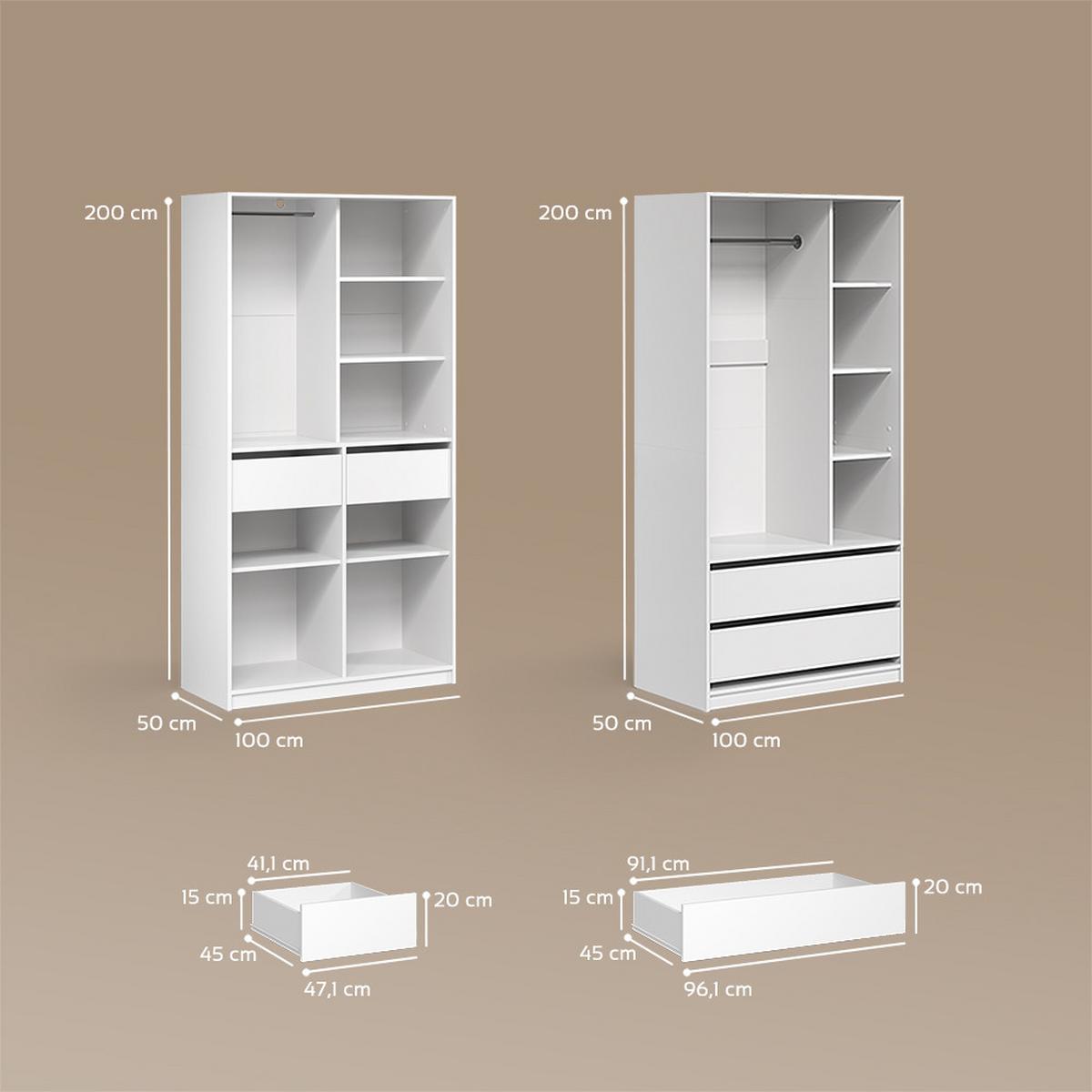 KLEIDERSCHRANK Trento Weiß 2er Set - Weiß, Holzwerkstoff (100/200/50cm) - Livinity®