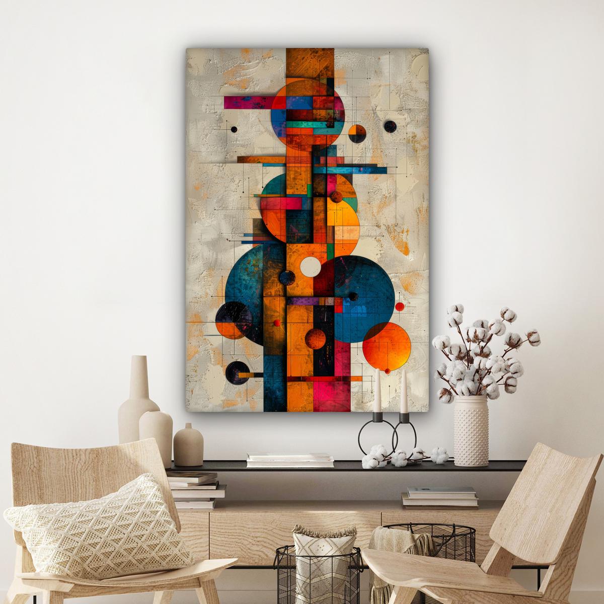 LEINWANDBILD Vintage - Moderne Kunst - Orange - Geometrische Formen Deko XXL 80x120 cm - Multicolor, Textil (80/120cm) - MuchoWow