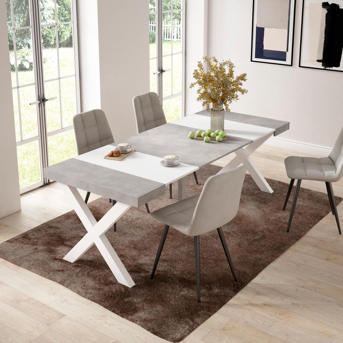 KONSOLENTISCH ausziehbar 58 bis 222cm, für 10 Gäste, weiß zementgrau, 90/58/73cm - Multicolor/Weiß, Holzwerkstoff (90/222/73cm) - Skraut Home