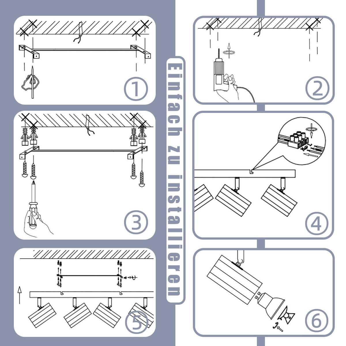 DECKENSTRAHLER Blendend 10.5/5.9/53cm - Schwarz, Metall (10.5/5.9/53cm) - ZMH