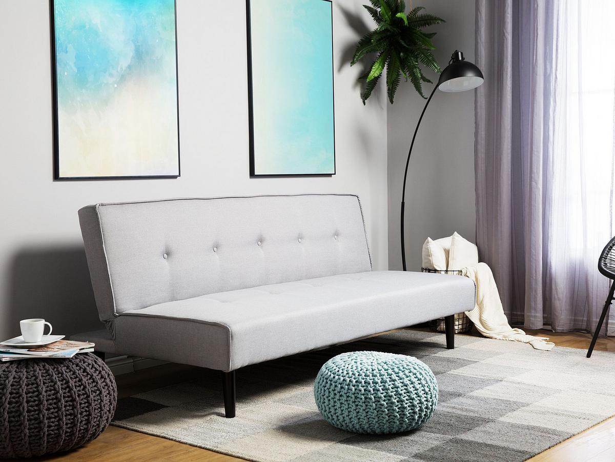 3-SITZER-SCHLAFSOFA Polyester Grau Visby - Hellgrau, Textil (180/80/92cm) - Beliani