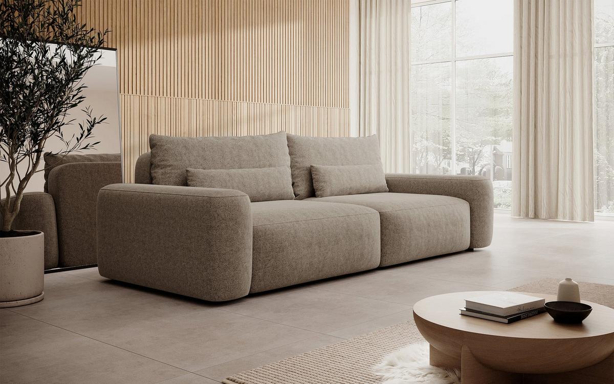 SCHLAFSOFA Carnos Hellbraun Chenille - Hellbraun/Schwarz, Kunststoff/Textil (257/82/105cm) - Selsey