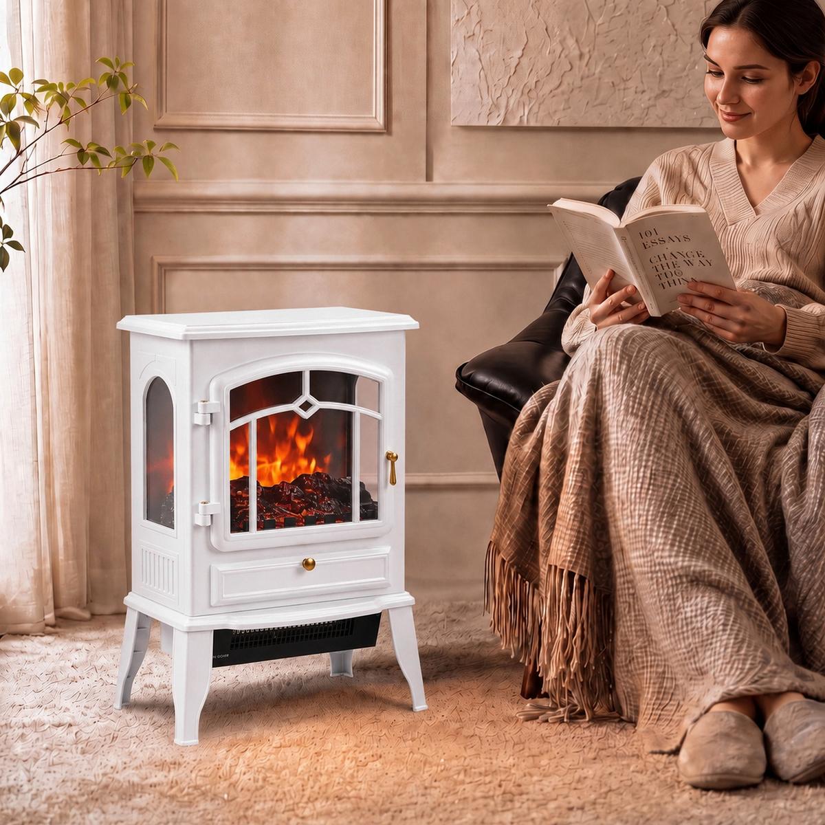 ELEKTRISCHER-KAMIN Verzinktes Stahlblech ABS Weiß - Weiß, Kunststoff/Metall (24/57/39cm) - HOMCOM