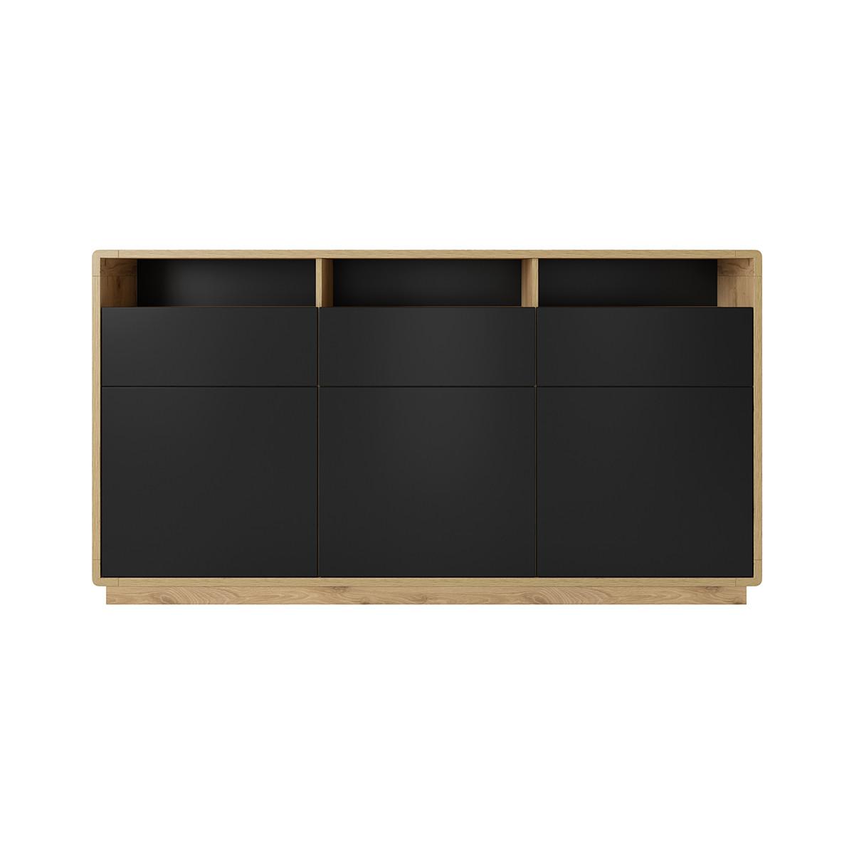 SIDEBOARD Raven Mattschwarz und Holz - Schwarz, Holzwerkstoff (180/96/40cm) - Petits-meubles
