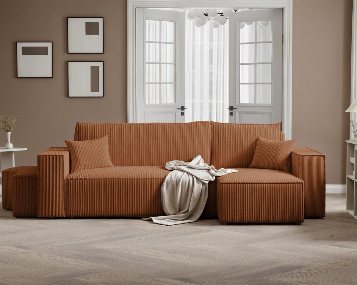 ECKSOFA Adara Inkl. Hocker - Hellbraun, Holzwerkstoff/Textil (145/262cm) - Fun Möbel