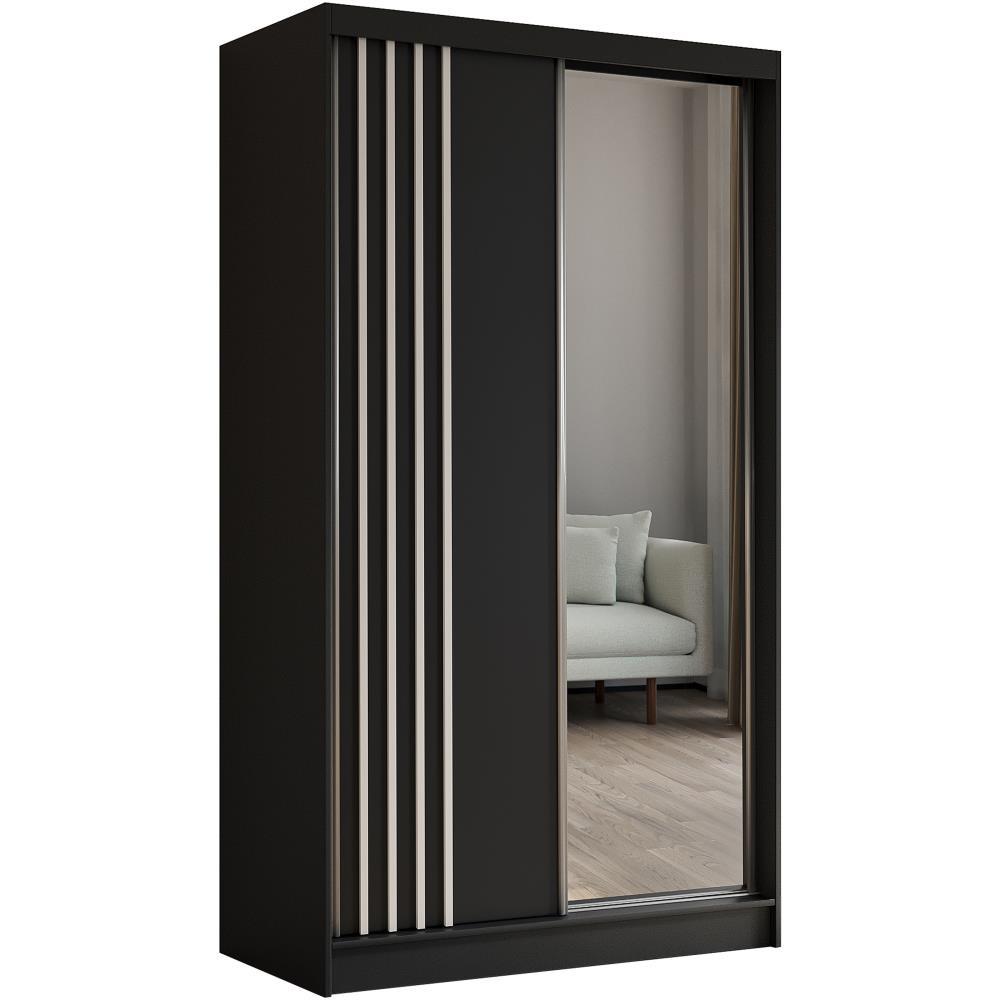 SCHWEBETÜRENSCHRANK Nela II 120/216/61 schwarz mit Schubladen - Schwarz/Weiß, Holzwerkstoff (120/216/61cm) - Beautysofa